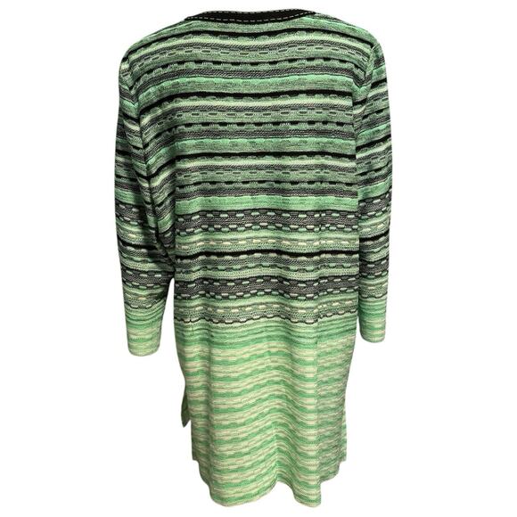 Ming Wang Size XL Longline Cardigan Sweater Green Black Knit - Picture 2 of 5